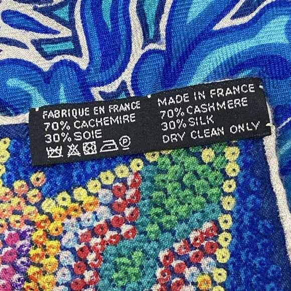 Auth HERMES Carrejean/Shawl Carre 140 - Blue Multi Cashmere Silk Scarf - Picture 5 of 6